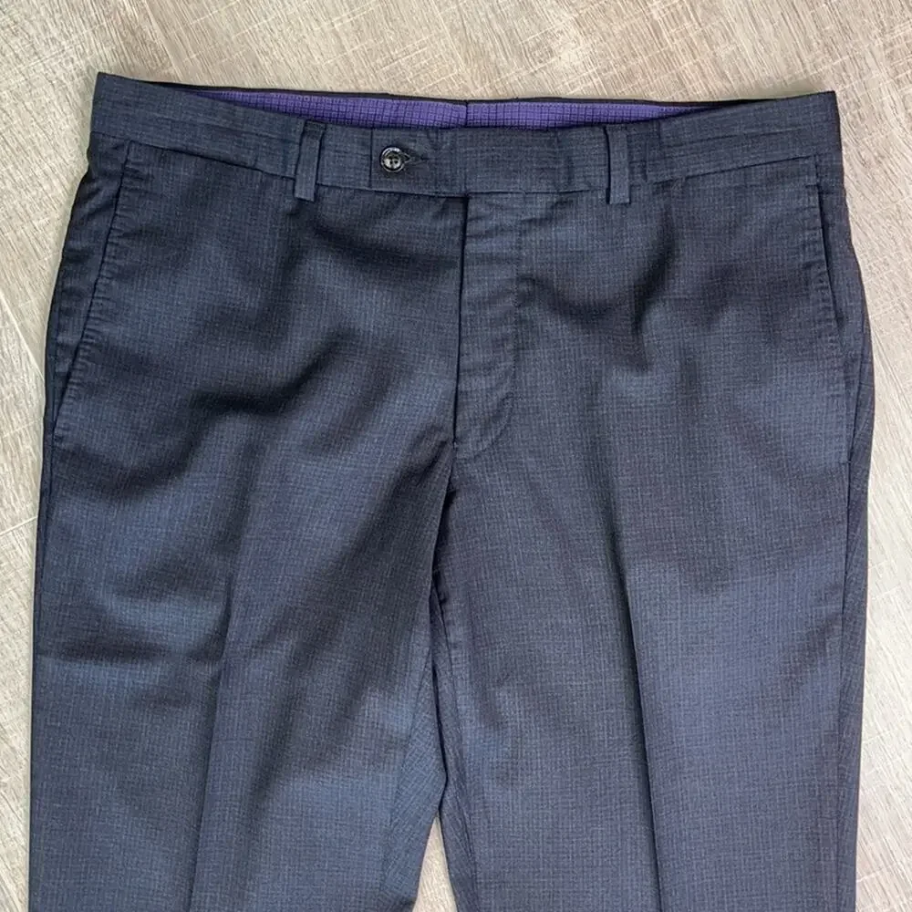 TED BAKER 100% Wool Charcoal Gray Flat Front Dress Slacks Jefferson Pants